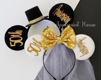 Anniversary Mickey ears, Mickey ears, Minnie Ears, Anniversary Minnie ears, Anniversary Ears, Custom Mickey ears, Mouse ears headband