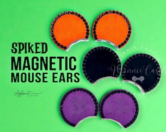 Goth Magnetic Mouse Ears for Hats, Halloween Spiked Mickey Ears, Removable Minnie Ears, Boy Interchangeable Ears for Baseball Cap, Trucker