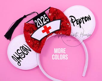 Nurse Graduation Ear, Mickey Ears, RN Graduation Mouse Ear, Nurse Minnie Ears, NP Nursing School Ears Gift, PHD Doctor Mouse Ear Headband