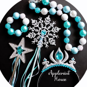 Ice Queen Crown Set, Prince crown with Wand  Princess Costume Crown, Birthday Crown, Characters Headband, Necklace and Bracelet