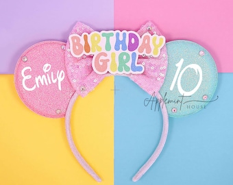 Birthday Girl ears, Birthday Mickey Ears, Minnie Ears, Mickey ears, Birthday ears, Birthday Minnie ears, Custom Mouse Ears Headband