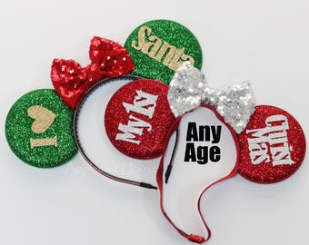 Christmas Minnie Ears,Christmas Minnie Mouse Ears,First Christmas Minnie Ears, Baby Christmas Ears,Christmas birthday ears,Disney Ears