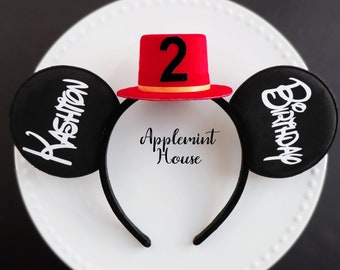 Boy Birthday Mickey ears, Birthday Mickey mouse ears with top hat, Birthday Mickey Ears, Red, first birthday Mickey ears,Boy Birthday Ears