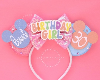 Birthday Girl ears, Birthday Mickey Ears, Minnie Ears, Mickey ears, Birthday ears, Birthday Minnie ears, Custom Mouse Ears Headband
