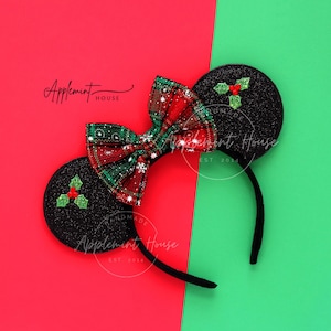 Minnie ears, Christmas Mickey ears, Christmas Minnie ears, Disney ears, Mouse headband , Christmas ears with holly, custom Minnie ears