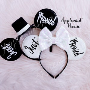 Bride ears, Bride Mickey ears, Mickey Ears, Bride Minnie ears,  Bride and groom, Mouse ears headband, Just Married Wedding ears