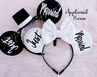 Bride ears, Bride Mickey ears, Mickey Ears, Bride Minnie ears,  Bride and groom, Mouse ears headband, Just Married Wedding ears