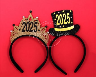 2025 Party Crown, New Years Eve Crown, Happy New Year Tiara, Top Hat Design Headband, 2025 New Year Accessories for Kids and Adults,