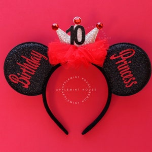 Birthday Party Crown ears, Mickey ears, Mickey ears, Custom Birthday Ears, Birthday Queen ears, Minnie ears, Mouse ears headband