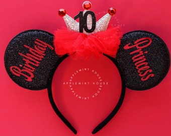 Birthday Party Crown ears, Mickey ears, Mickey ears, Custom Birthday Ears, Birthday Queen ears, Minnie ears, Mouse ears headband