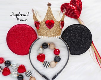 Queen Of Hearts Minnie Ears, Queen Of Hearts Ears, Mickey Ears, Queen Of Hearts Mickey ears, Minnie Ears, Gold Crown Mickey ears