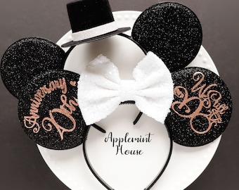 Anniversary ears, Mickey ears, Wedding Mouse Ears, Anniversary Minnie ears, Anniversary Mickey Ears, Custom Mickey ears,Mouse ears headband