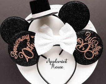 Anniversary ears, Mickey ears, Wedding Mouse Ears, Anniversary Minnie ears, Anniversary Mickey Ears, Custom Mickey ears,Mouse ears headband