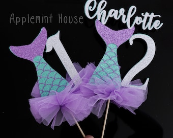 Mermaid tail Cake topper, Personalized Birthday Cake Decor, Mermaid Cake Topper, Birthday Princess Centerpiece for Babies, Kids and Adults
