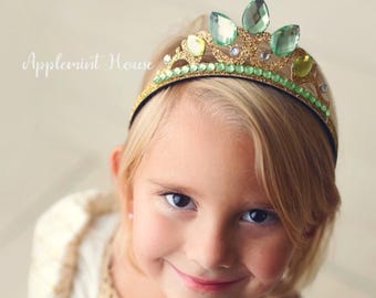 Tiana Tiara Crown, Birthday Crown, Costume Dress up Crown for Babies, Girls & Adults, Princess Girl Crown Elastic Headband, Halloween Gift