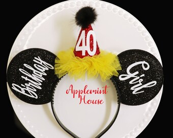 Birthday Ears, Birthday Mickey ears, Birthday Hat Minnie Ears, Custom Mickey ears, Minnie ears, Mouse ears headband