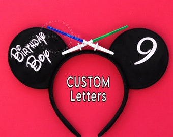 lightsaber Birthday Mickey ears, Birthday ears for Boys & Men, Custom Mouse ears, Personalized Mouse ears, Mickey headband for adults kids