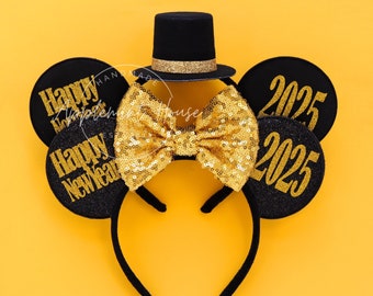 New Years Eve Ears, Minnie Ears, 2025 Happy New Year Mickey ears, Mouse Ears Headband for Adults & Kids, New Years Photo Prop with Family