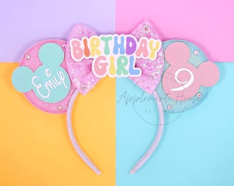 Birthday Girl Ears, Custom Mickey Ears,  Minnie Birthday Mouse Ears Headband for Kids & Adults