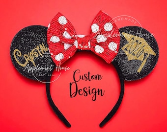 Personalized Graduation Mickey Ears, Graduation Hat Minnie Ears, Class of 2026 Senior Mouse Ears Headband, Custom Grad Gift