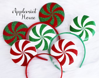 peppermint Christmas Minnie ears, Peppermint Mouse ears, Boy Christmas Mickey ears, Men Christmas ears, Candy Cane  Ears, peppermint ears