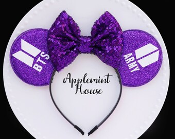 k Pop BTS army Purple Minnie ears, bts army Mickey mouse ears, BTS fan accessories, bts concert headband accessories, BTS fan Disney ear