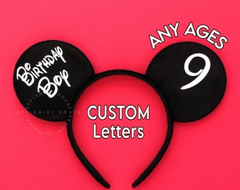 Custom Birthday Mickey ears, Birthday ears for Boys & Men, Custom Mouse ears, Personalized Mouse ears, Mickey headband for adults kids