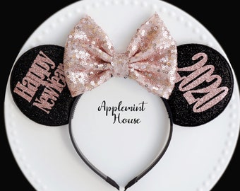 New Years Minnie mouse ears, New Years eve Minnie ears, 2021 New years eve Disney Mickey ears, Rose gold  2021 Minnie ears, Minnie mouse