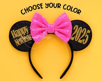 2025 New Years Eve Minnie Ears, Mickey Ears, Happy New Year, Mouse Ears Headband for Adults & Kids, New Years Photo Prop with Family Gift