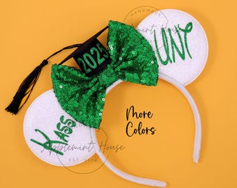 Class Of 2025 Gift for Her,  Graduation Mickey Ears, Custom Minnie Ears, black,White And Green Ears,  Senior Graduation Mouse ear Headband