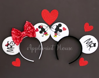 Couple Mickey Ears, Mickey ears,  Couple Minnie ears, Anniversary Mr and Mrs Mickey ears, Bride and groom Minnie ears, Personalized ears