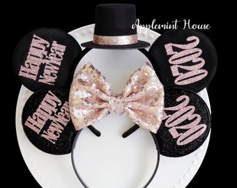 New Years Eve Disney Minnie mouse  Ears, 2021 New Years Party Mickey  Ears headband, Rose gold 2021 New Years Ear Women and Men Disney ears