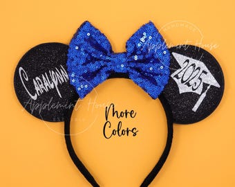 Custom Design Graduation Ears, 2025 Mickey Ears, Graduation Hat Ears, Minnie Ears, Class of 2025 Mouse Ears Headband, Blue and Silver Color