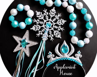 Ice Queen Crown Set, Prince crown with Wand  Princess Costume Crown, Birthday Crown, Characters Headband, Necklace and Bracelet