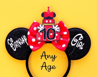 Birthday Girl ears, Mickey ears, Birthday Mickey ears, Mouse ears headband, Red white Polka dots Ears, Minnie Ears, Mickey Ears, Minnie Cake