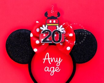 Birthday Mickey Cake ears, Birthday Ears, Mickey ears, Birthday Minnie ears, Mickey Ears, Custom Ears, 20th birthday ears, Minnie Headband