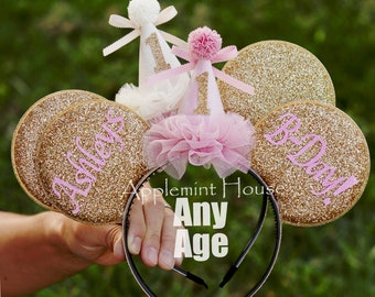 Birthday party Hat ears, First Birthday Mickey ears, Minnie ears for baby toddlers, Birthday ears, Glitter Party hat Mouse Ears headband