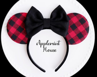 Buffalo plaid Minnie Ears, Buffalo Plaid Christmas Minnie ears,Buffalo Plaid ears, Christmas Minnie ears, Christmas Mickey Disney ears