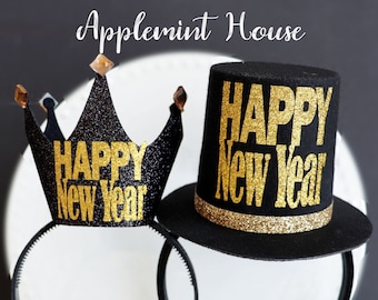 2024 New Years Eve party Crown and Top Hat, 2024 New years crown and Hat, Men and Women New years eve party headband, New years eve crown