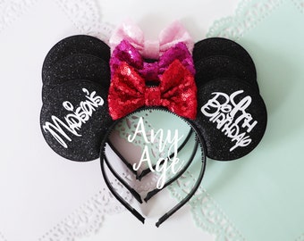 Custom Mickey ears, Birthday Minnie ears, Mickey Ears, Minnie Ears, Personalized Mouse Ears, Birthday Ears, Mouse Ears Headband