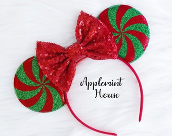 peppermint Christmas Minnie ears, Peppermint Minnie ears, Christmas Minnie ears, Christmas ears, Candy Cane Minnie Ears, peppermint ears