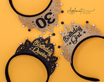 Birthday Party Crown, Birthday Girl Crown, Glitter Gold Tiara for Adult and Kids, Birthday Queen Gift, 21st Birthday, 30th Birthday Headband
