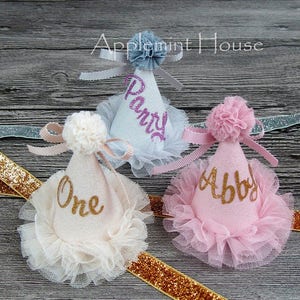 Custom Birthday Party Hat Headband, Mini Party Hat for Toddlers, First Birthday Photo Prop, Personalized Cake Smash Hair Accessory