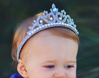 Cinderell Crown Headband, Silver Glitter Princess Crown, Birthday crown, Silver Costume Tiara Crown for Babies, Kids, Adults