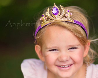 Rapunz Crown with Flowers, Rapunz tiara, Tangle Crown, Princess Gold Glitter Crown, Birthday Crown, Birthday Gifts for Kids, Gifts for Girls