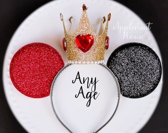 Queen Of Hearts Minnie Ears, Queen Of Hearts Ears, Mickey Ears, Queen Of Hearts Mickey ears, Minnie Ears, Gold Crown Mickey ears
