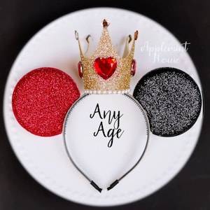 Queen Of Hearts Minnie Ears, Queen Of Hearts Ears, Mickey Ears, Queen Of Hearts Mickey ears, Minnie Ears, Gold Crown Mickey ears