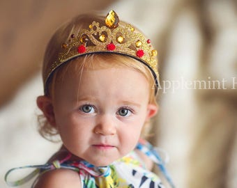 Belle Crown , Belle Headband, Bell Tiara, Birthday Crown, Princess Crown, Gold glitter Crown for Kids and Adults, Kid headband