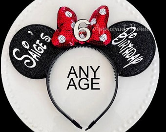 Birthday ears, birthday Mickey ears, Mickey ears, Minnie Ears, Red white Polka dot Minnie Ears headband, Mouse ears for adult and kids