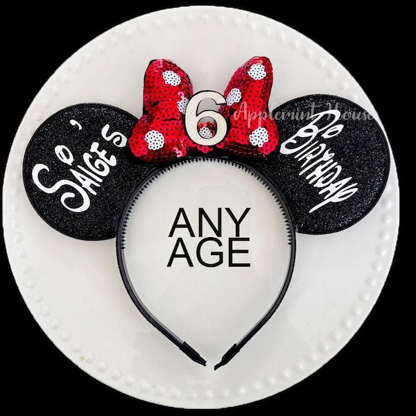 Birthday ears, birthday Mickey ears, Mickey ears, Minnie Ears, Red white Polka dot Minnie Ears headband, Mouse ears for adult and kids